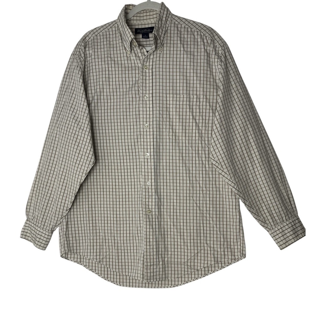 Brooks Brothers Shirt Mens Medium Plaid Oxford Cotton Button Down Long Sleeve